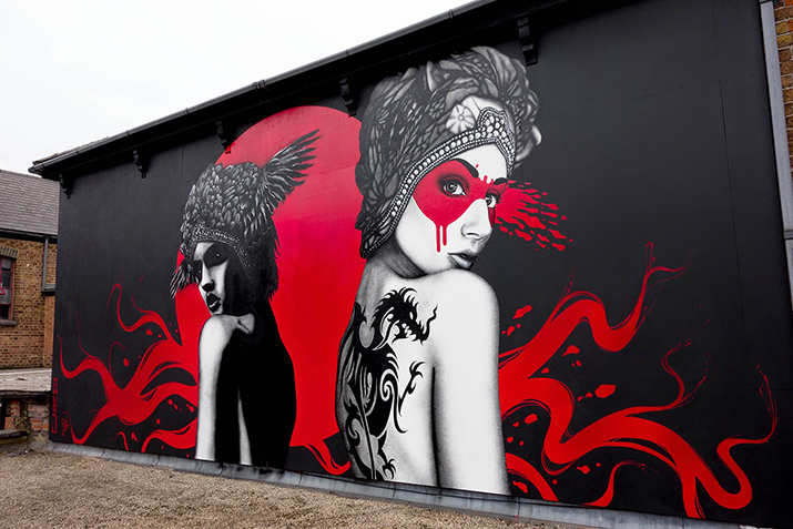Dark Angel, Deadly Dragon - A wall of contemporary art in West London