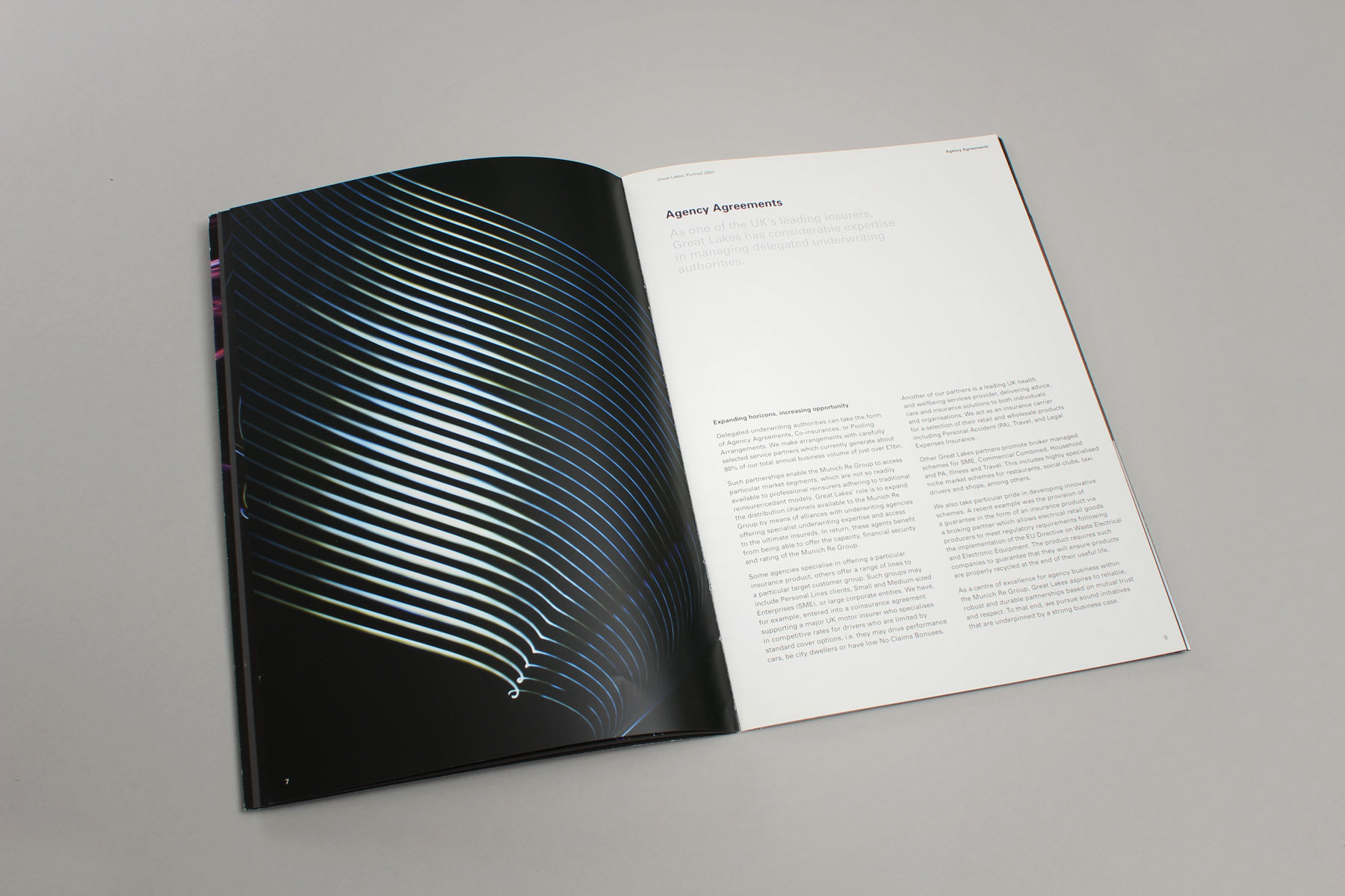 The brochure used imagery combined with a more formal and minimal text approach creating an business led publication.