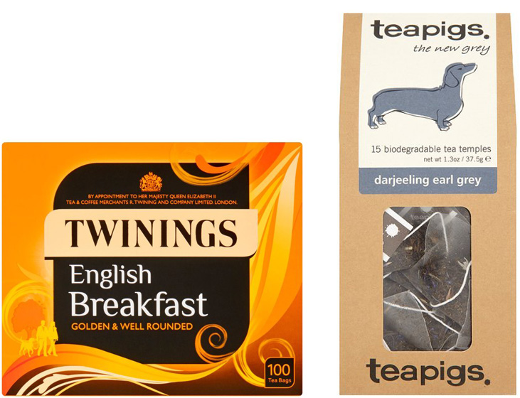 Twinings and teapigs - comparison in packaging