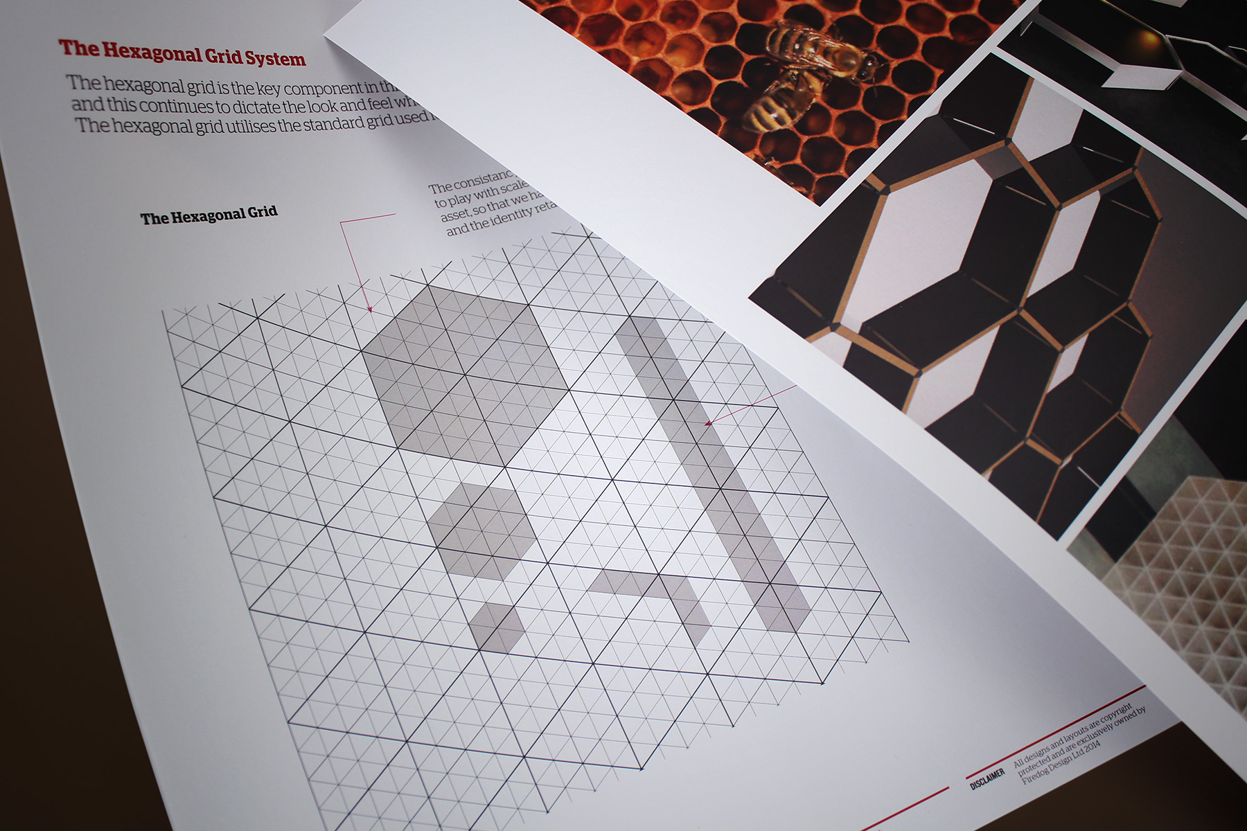 We created a flexible hexagonal grid which constrained the identity to particular angles, forms and functions.