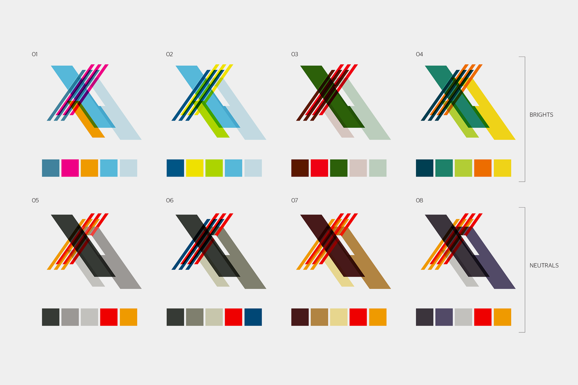 Once settling on a graphic device, the studio explored all the possible colour permutations.
