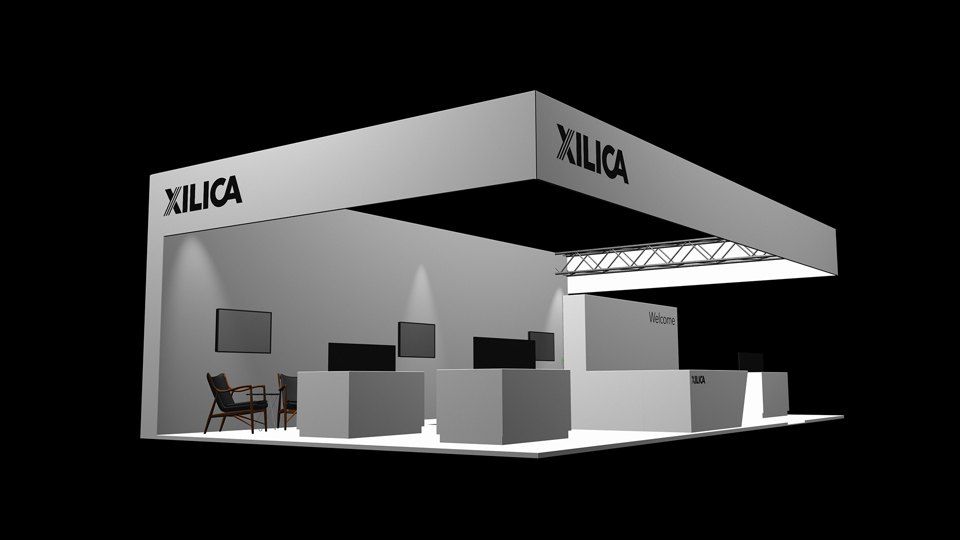 Simple three dimensional event stand designs which help the client visualise their sales environment.
