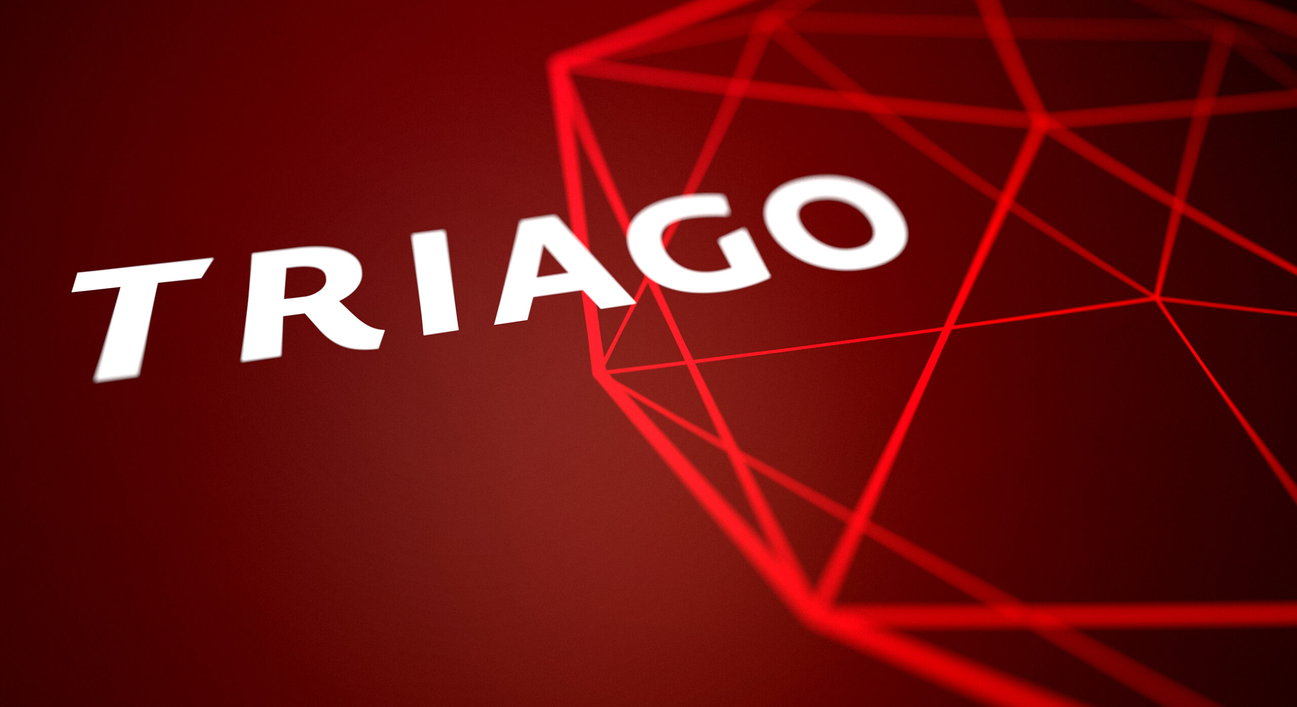 The Triago brand features warm red colours combined with a striking brand graphic device.