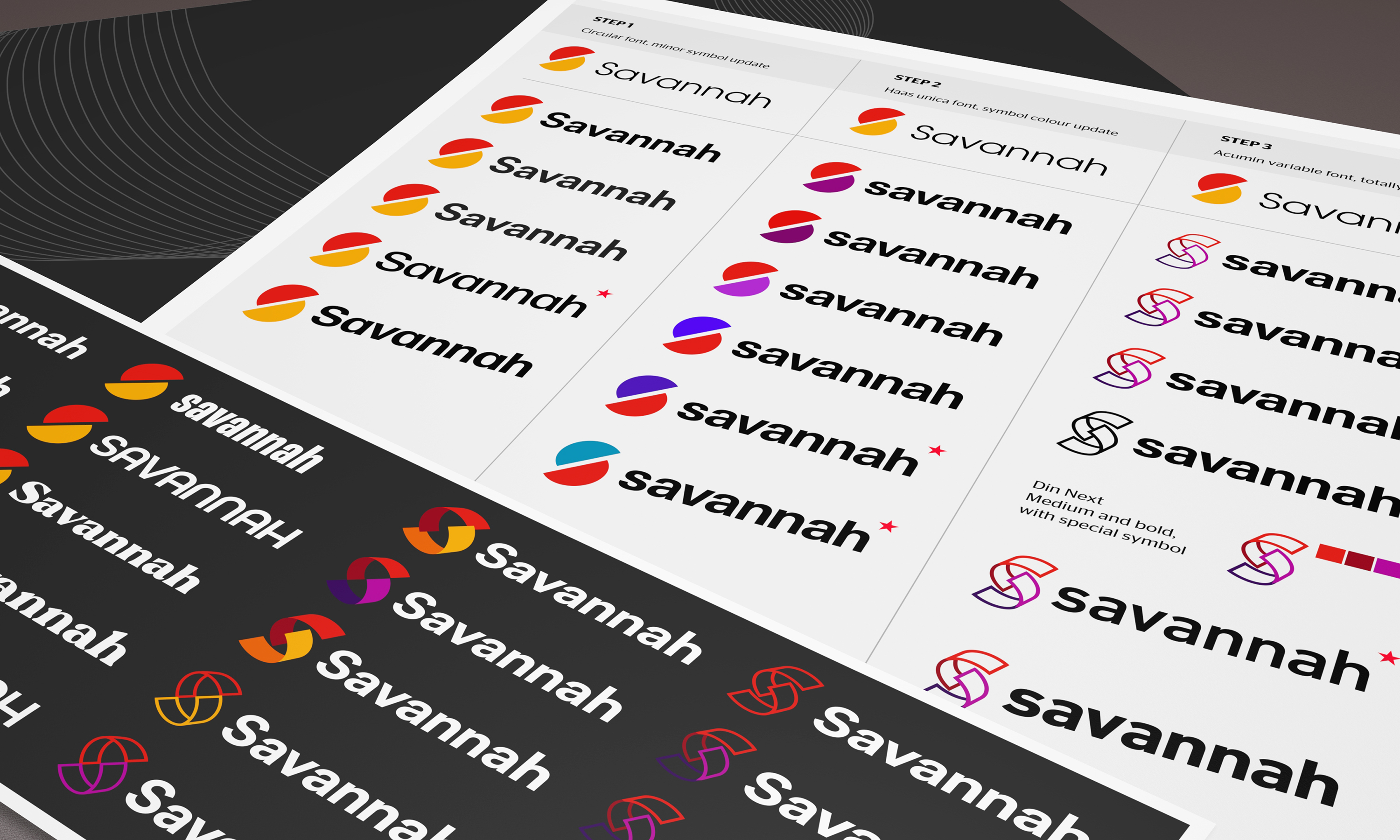 We looked at two primary colour directions and then paired the different levels of symbol evolution with suitable typographic partners